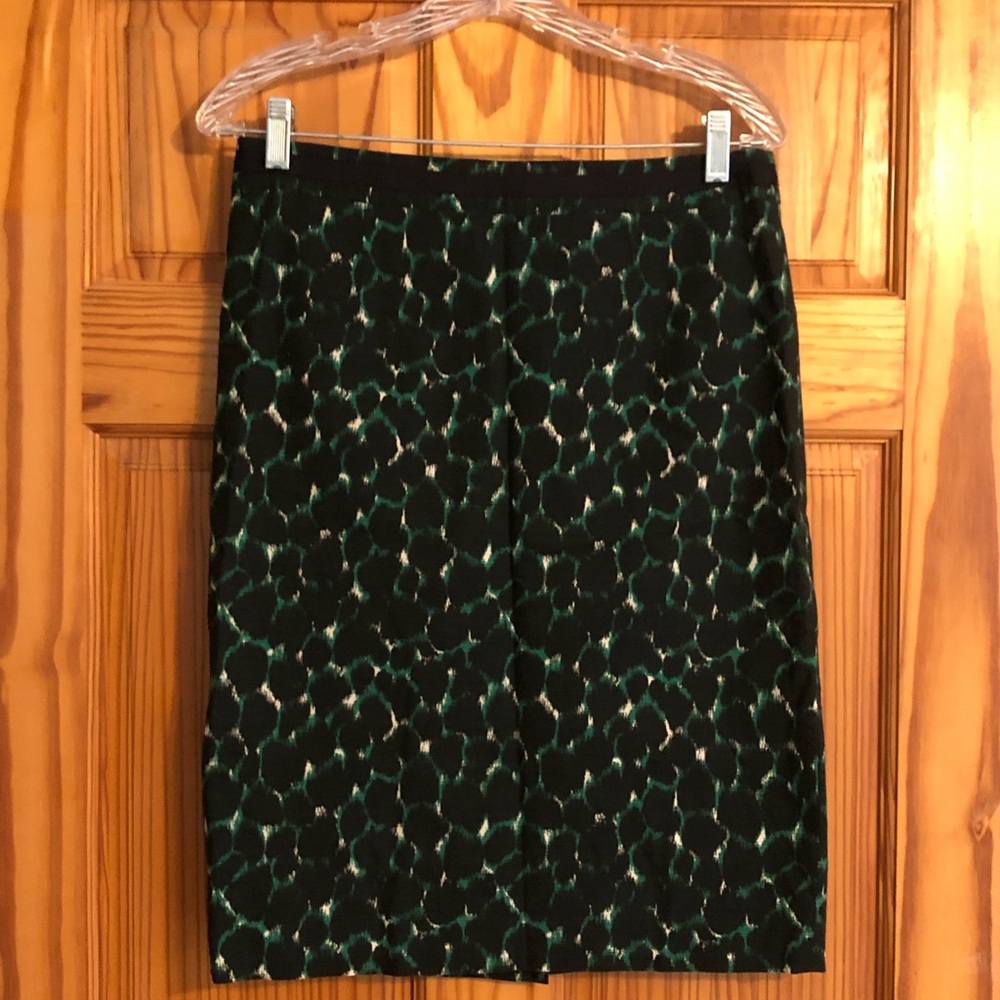 Black, white, and green patterned pencil skirt, size 8, from Boden